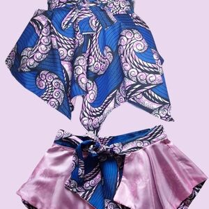 Reversible Styish Peplum Skirt Belt,Vibrant Blue  and Pink Patterned Skirt.